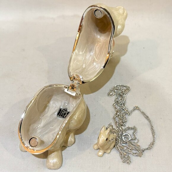 Kingspoint Designs Snowy White Bunny Rabbit Trinket Box Matching Necklace - Picture 4 of 10